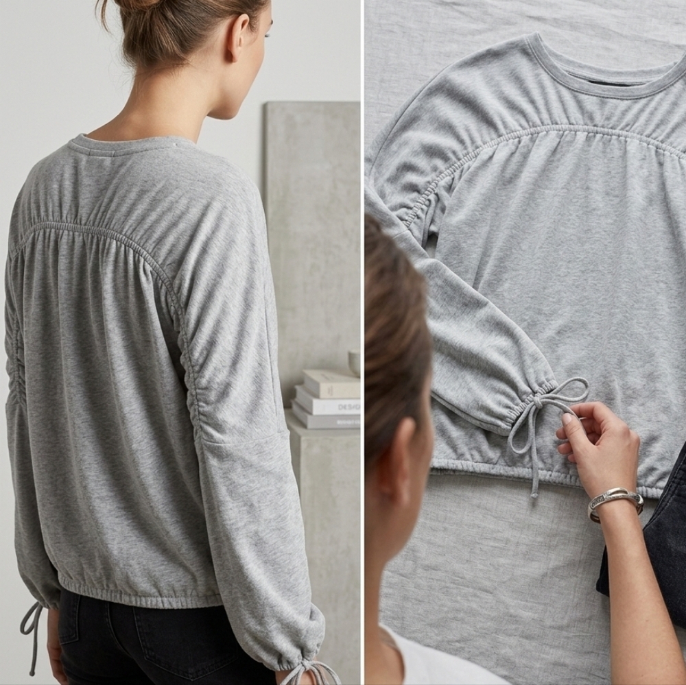 Project Runway Gray Ruched Sleeve Top - Size M - Chic Heather Gray Blouse